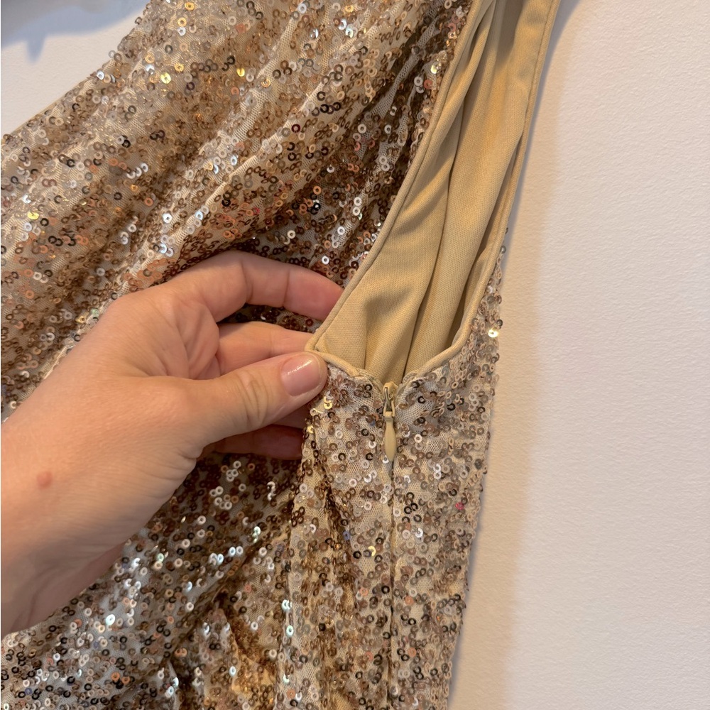 Calvin Klein Gold Sequin One-Shoulder Dress Size S - Picture 3 of 6